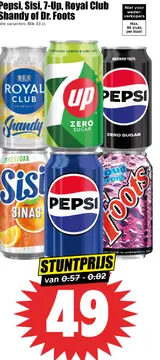 Aanbieding: Pepsi, Sisi, 7-Up, Royal Club Shandy of Dr. Foots