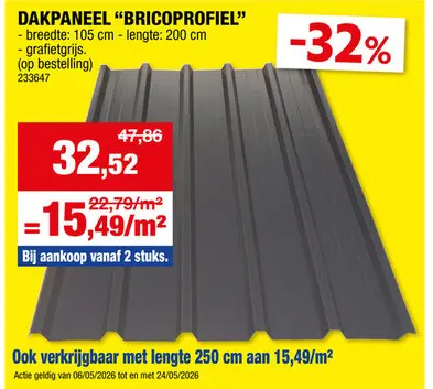 Promotie: Bricoprofiel dakplaat 200x105 cm 0,5mm grafiet