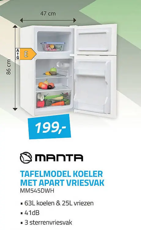 Aanbieding: Tafelmodel koeler met apart vriesvak