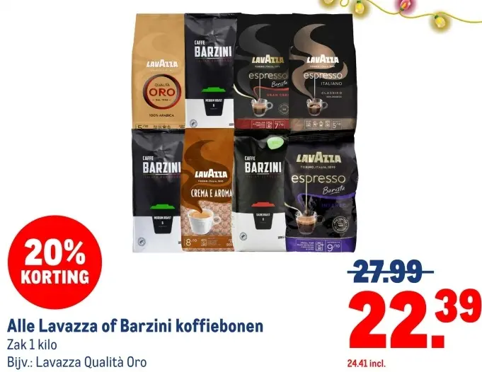 Aanbieding: Alle Lavazza of Barzini koffiebonen