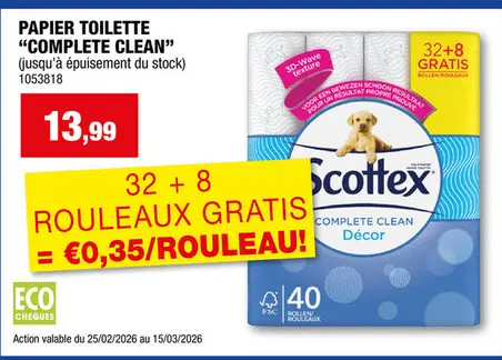 Offre: Scottex Complete Clean Décor papier toilette 32+8 gratuits