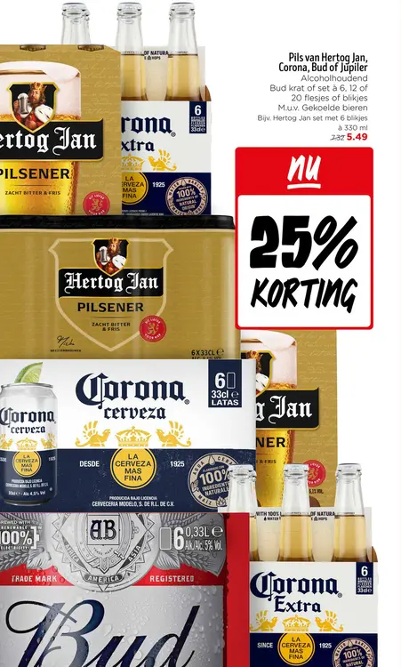 Aanbieding: Pils van Hertog Jan, Corona, Bud of Jupiler