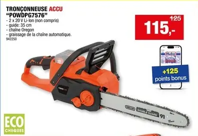 Offre: Powerplus Dual Power POWDPG7576 tronçonneuse sans fil 2x20 V Li-Ion 350mm batterie non comprise