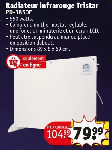 Offre: Radiateur infrarouge Tristar PD-3850E