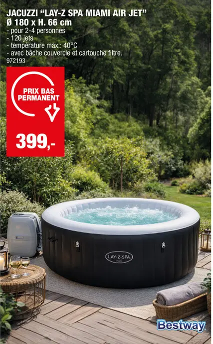 Offre: Bestway Lay-Z-Spa Miami AirJet jacuzzi 180x66 cm 2-4 personnes