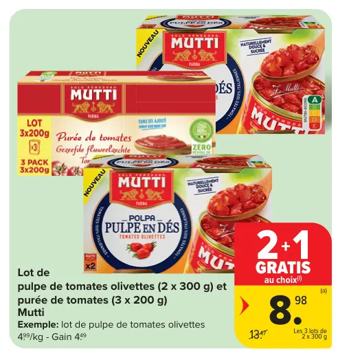 Offre: Lot de pulpe de tomates olivettes et purée de tomates
