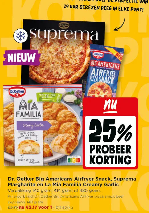 Promotie: Big Americans Airfryer Snack, Suprema Margharita en La Mia Familia Creamy Garlic