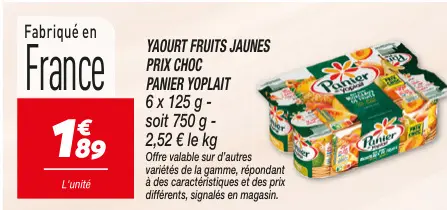 Offre: Yaourt fruits jaunes