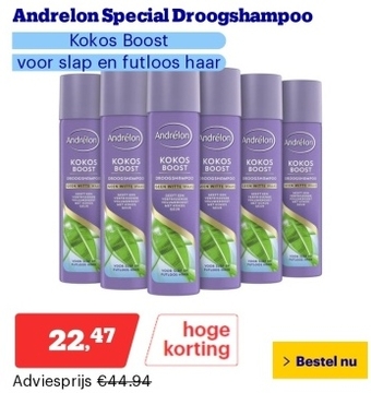 Aanbieding: Andrelon Special Droogshampoo - Kokos Boost - voor slap en futloos haar - 6 x 245 ml