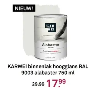 Aanbieding: KARWEI binnenlak hoogglans RAL 9003 alabaster 750 ml