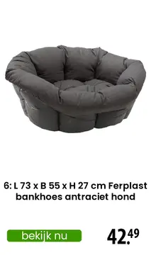 Aanbieding: 6: L 73 x B 55 x H 27 cm Ferplast bankhoes antraciet hond