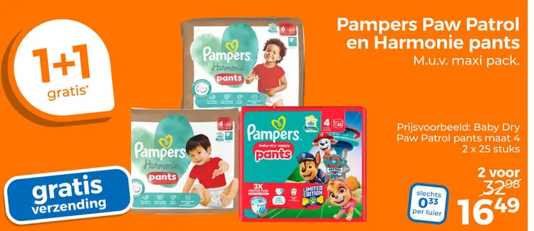Aanbieding: Pampers Paw Patrol en Harmonie pants