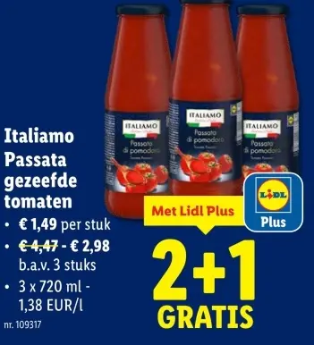 Promotie: Italiamo Passata gezeefde tomaten