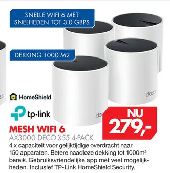 Aanbieding: Mesh wifi 6 ax3000 deco x55 4-pack