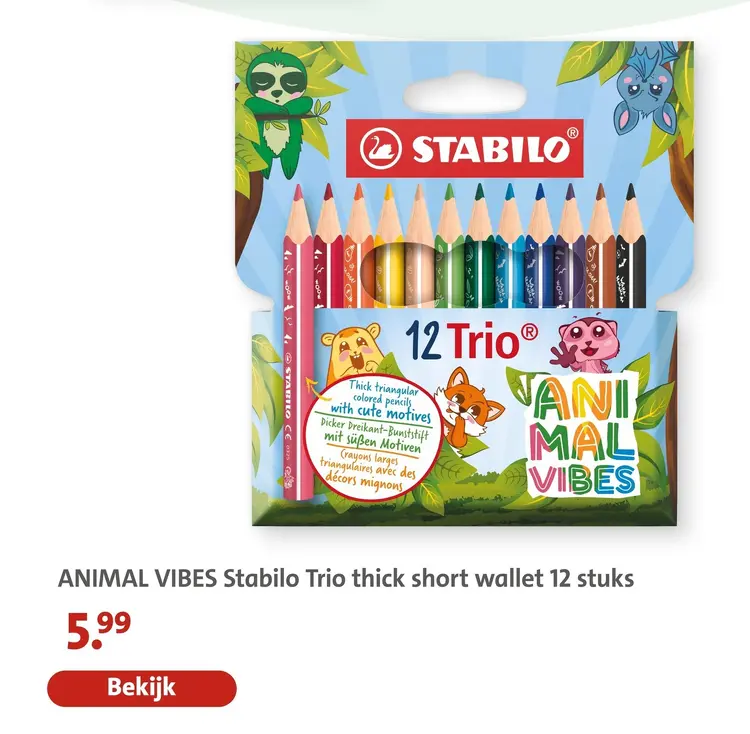 Aanbieding: Animal Vibes Stabilo Trio thick short wallet 12 stuks
