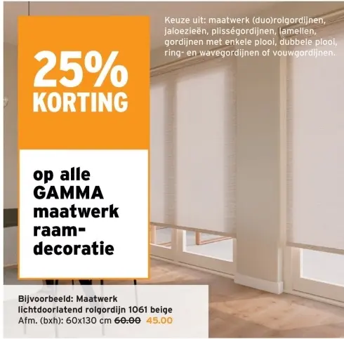 Promotie: Maatwerk lichtdoorlatend rolgordijn 1061 beige