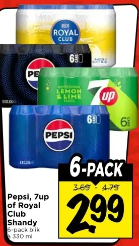 Aanbieding: Pepsi, 7up of Royal Club Shandy