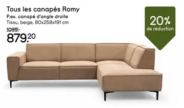 Offre: Canapé d'angle Romy droite - beige