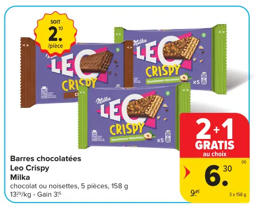 Offre: Barres chocolatées Leo Crispy
