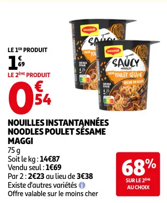 Offre: Nouilles instantannées noodles poulet sésame