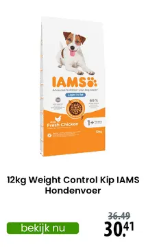 Aanbieding: 12kg Weight Control Kip IAMS Hondenvoer