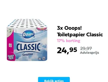 Aanbieding: 3x Ooops! Toiletpapier Classic Sensitive 3-laags