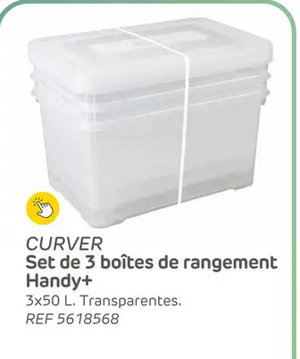 Offre: Boîte curver handy 50l 3 pièces transparent