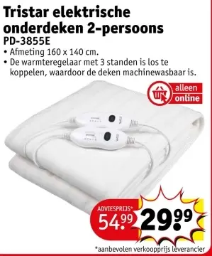 Aanbieding: Tristar elektrische onderdeken 2-persoons