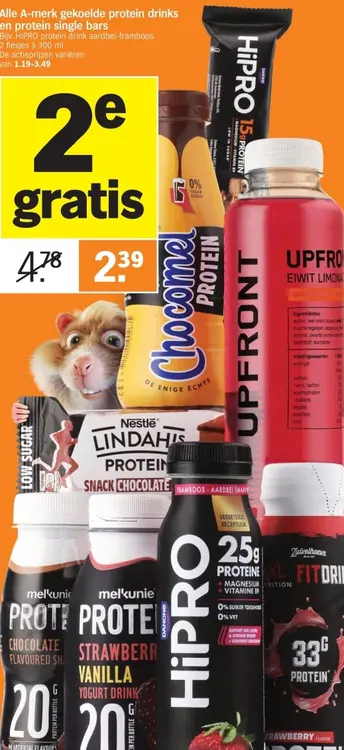 Aanbieding: A-merk gekoelde protein drinks en protein single bars