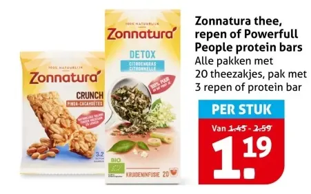 Aanbieding: Zonnatura thee, repen of Powerfull People protein bars