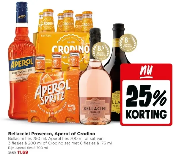 Aanbieding: Bellaccini Prosecco, Aperol of Crodino