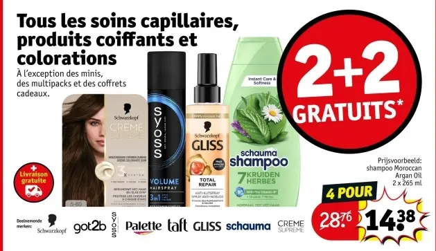 Offre: Tous les soins capillaires, produits coiffant et colorations