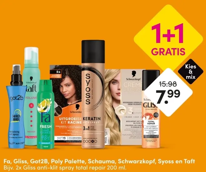 Aanbieding: Fa, Gliss, Got2B, Poly Palette, Schauma, Schwarzkopf, Syoss en Taft