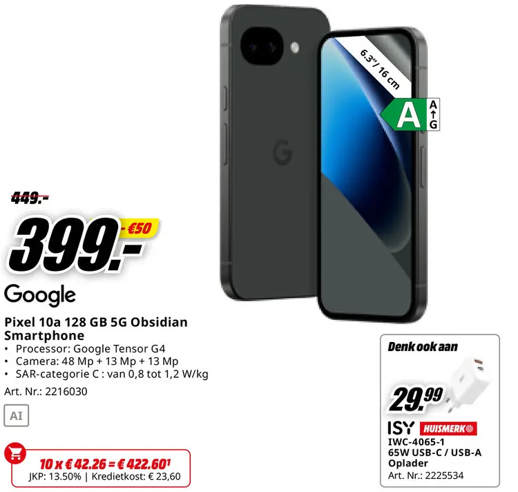 Promotie: Pixel 10a 128 GB 5G Obsidian Smartphone