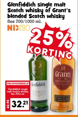 Aanbieding: Glenfiddich single malt Scotch whisky of Grant's blended scotch whisky