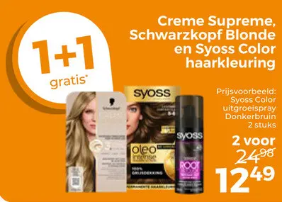 Aanbieding: Creme Supreme, Schwarzkopf Blonde en Syoss Color haarkleuring