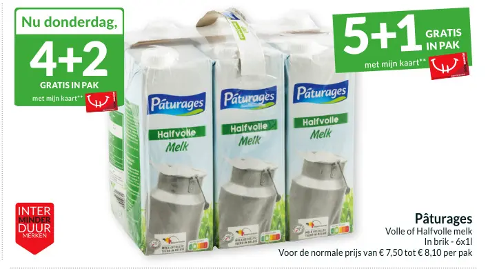 Aanbieding: Pâturages Volle of Halfvolle melk