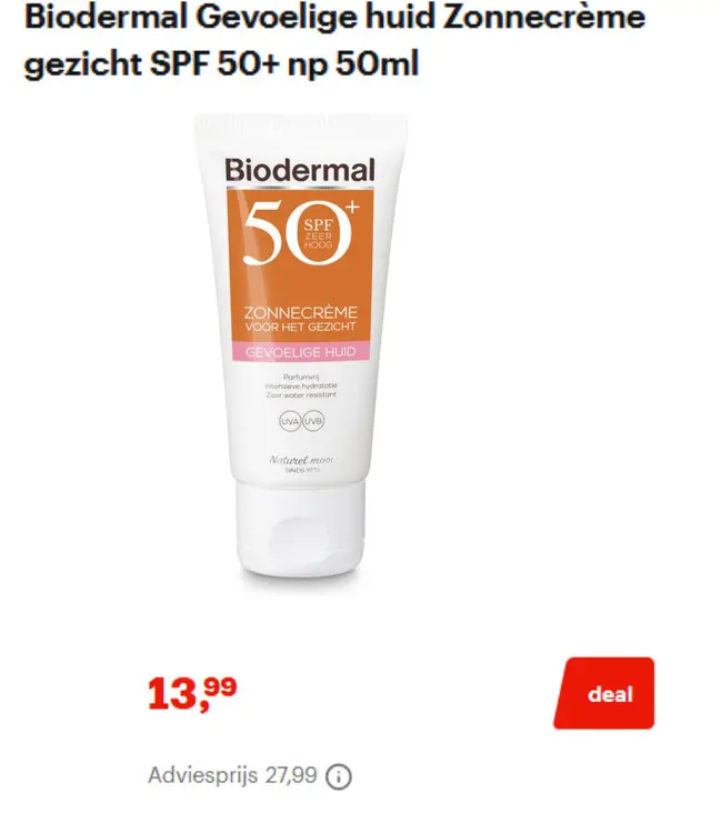 Promotie: Biodermal Gevoelige huid Zonnecrème gezicht SPF 50+