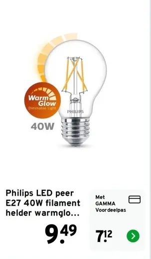 Aanbieding: Philips LED peer E27 40W filament helder warm