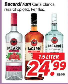 Bacardi rum Carta blanca, razz of spiced