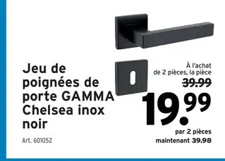 Offre: Jeu de poignées de porte GAMMA Chelsea inox noir