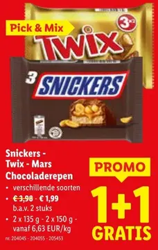 Aanbieding: Snickers - Twix - Mars Chocoladerepen