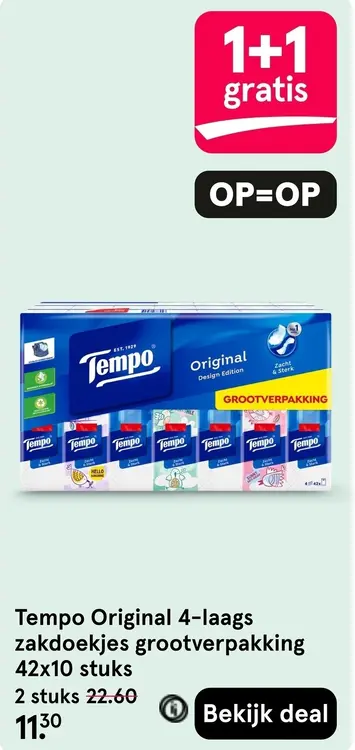 Aanbieding: Tempo Original 4-laags zakdoekjes grootverpakking