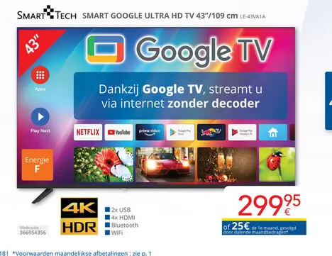Promotie: SMART GOOGLE ULTRA HD TV 43"/109 cm LE-43VA1A