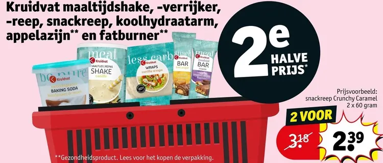 Aanbieding: Maaltijdshake, -verrijker, -reep, snackreep, koolhydraatarm, appelazijn en fatburner