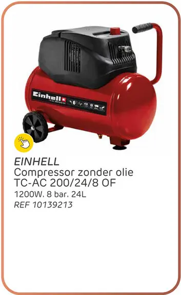 Aanbieding: Einhell compressor tc-ac 200/24/8 of - olievrij - 24l - 8 bar - 1200w