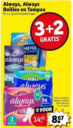 Aanbieding: Always, Always Dailies en Tampax