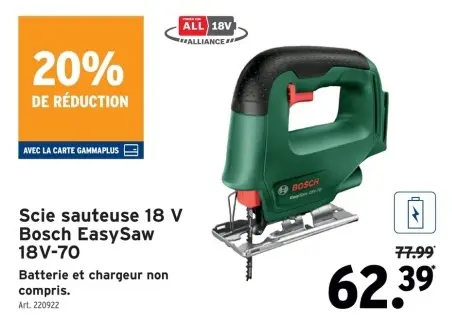 Offre: Scie sauteuse 18 V Bosch EasySaw 18V-70