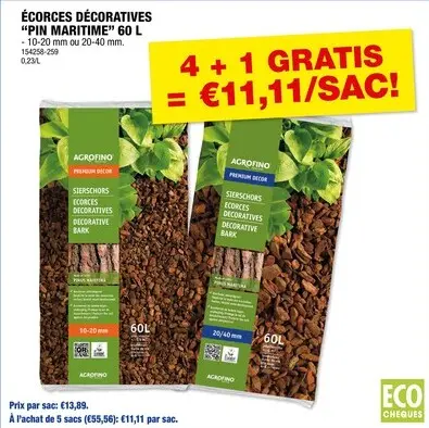 Offre: Agrofino Premium Decor écorces décoratives 10-20 mm 60l pinus maritima