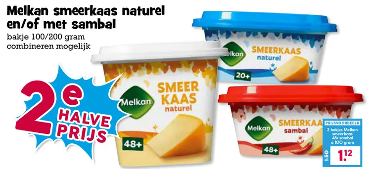 Aanbieding: Melkan smeerkaas naturel en/of met sambal